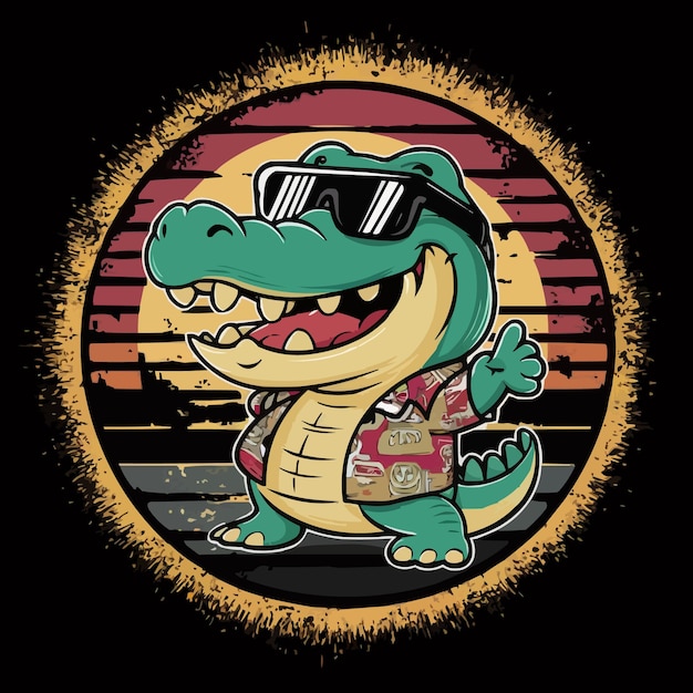 A Cute Charming Crocodile Wearing Sunglass