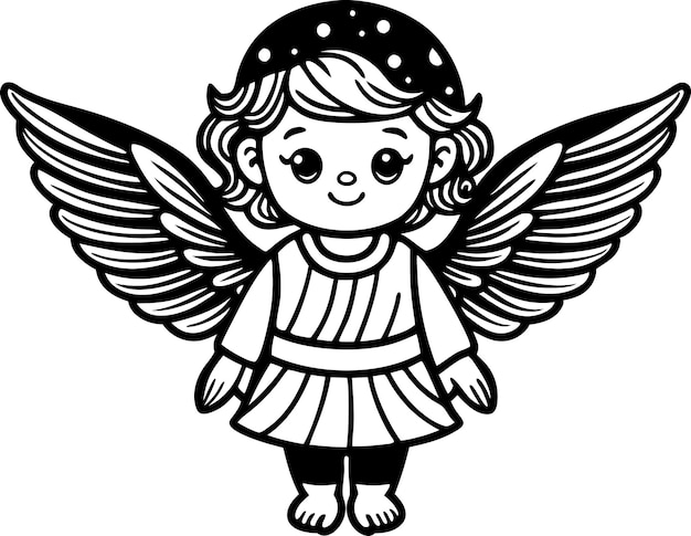 cute and charming little angel in cute drawing style black and white silhouette