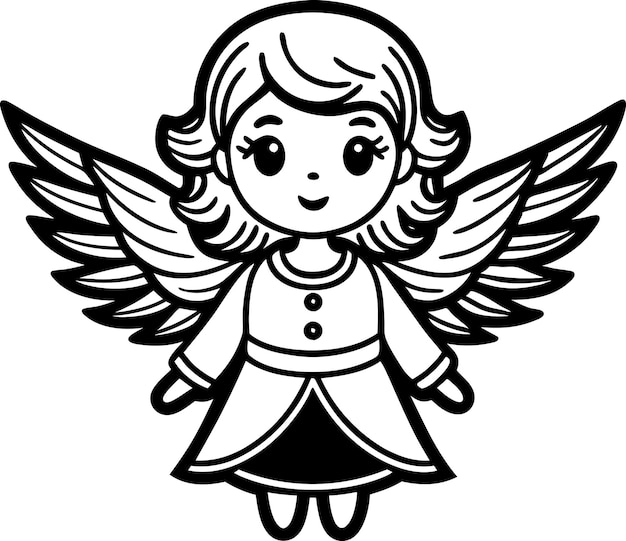 cute and charming little angel in cute drawing style black and white silhouette