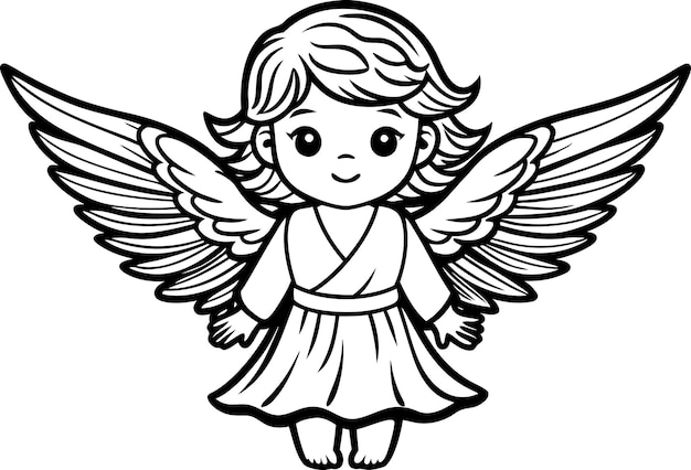 cute and charming little angel in cute drawing style black and white silhouette