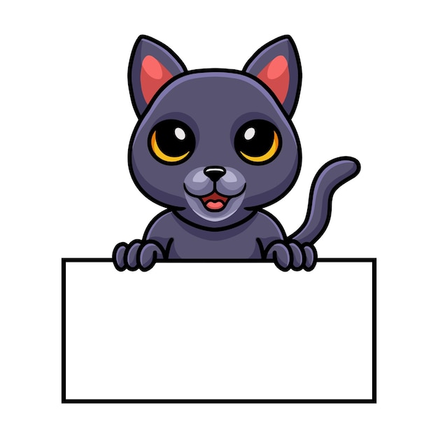 Cute chartreux cat cartoon holding blank sign