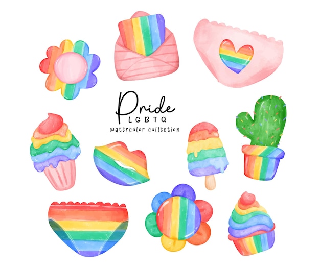 Cute cheerful Pride Month Watercolor decoration Element in Rainbow Colors LGBTQ Celebration