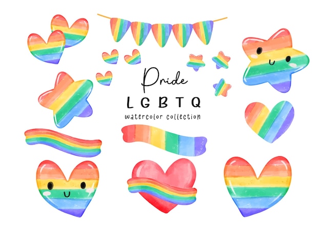 Cute cheerful Pride Month Watercolor Element in Rainbow Colors LGBTQ Celebration