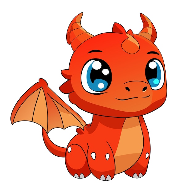 Cute cheerful red orange dragon smiles Vector isolated Cartoon Chinese New Year talisman Sticker