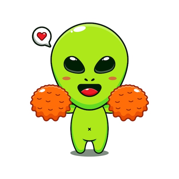 cute cheerleader alien cartoon vector illustration