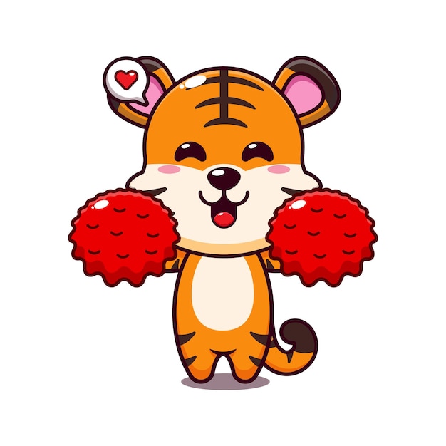 cute cheerleader tiger cartoon vector illustration