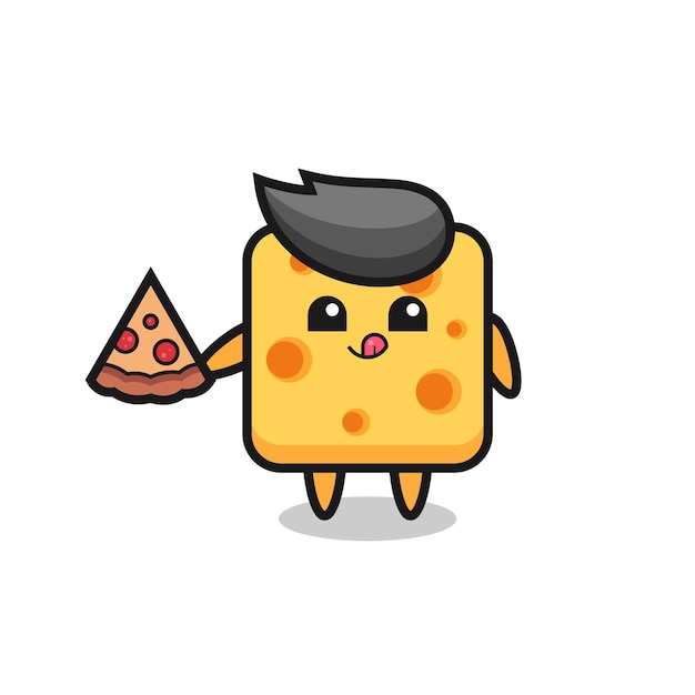 Cute cheese cartoon eating pizza , cute style design for t shirt, sticker, logo element