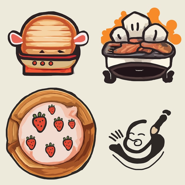 Vector cute chef cake food restaurant logo 2d hand drawn cartoon art vector