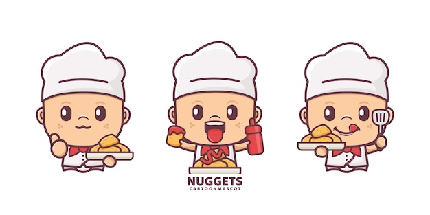 cute chef cartoon mascot with nuggets