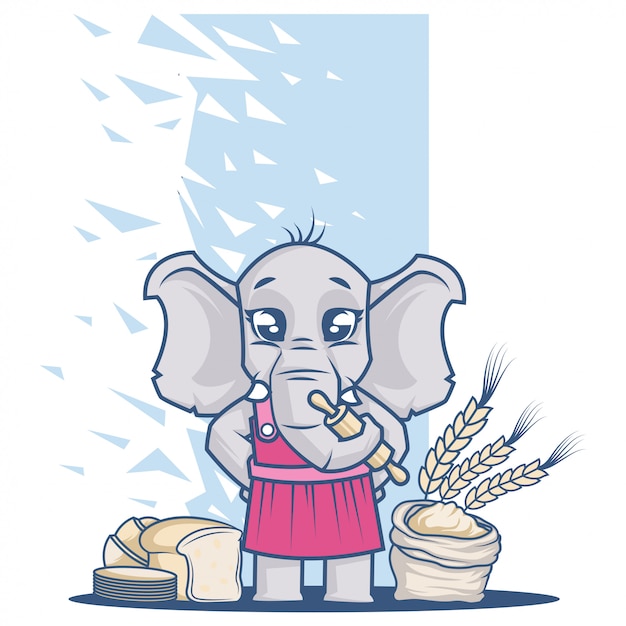 Cute Chef Elephant With Cereals and Bakery Stuff