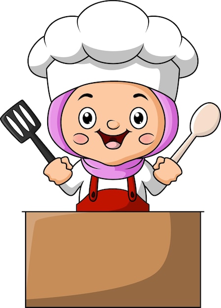 Cute chef girl cartoon character