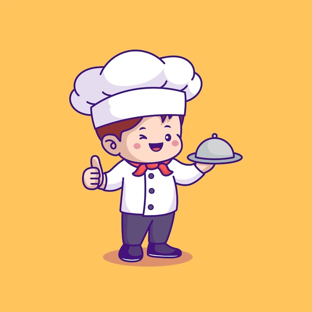 Cute chef serving dish 