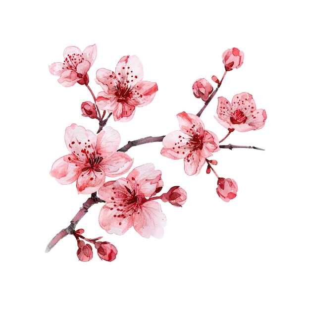 cute cherry blossom vector illustration in watercolour style