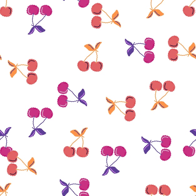 Vector cute cherry seamless pattern hand drawn cherries wallpaper design for fabric textile print wrapping paper kitchen textiles cover simple vector illustration