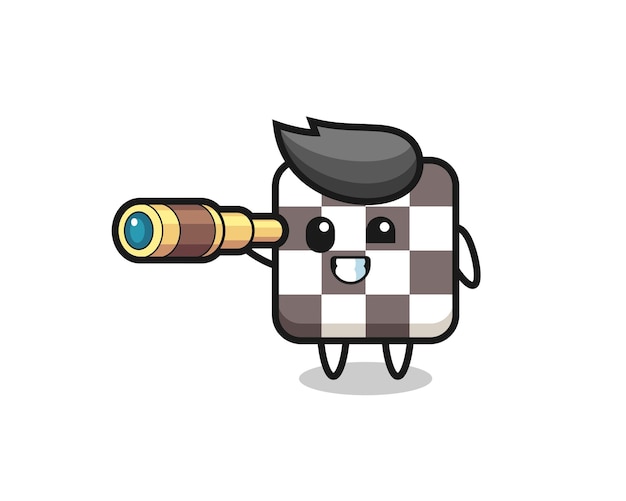 cute chess board character is holding an old telescope , cute style design for t shirt, sticker, logo element