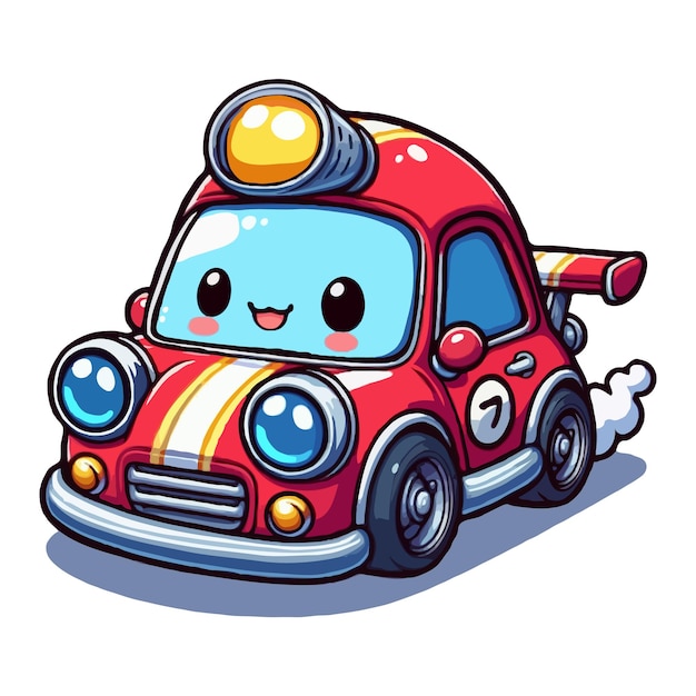 Cute chibi car picture Cartoon happy drawn characters High quality illustration