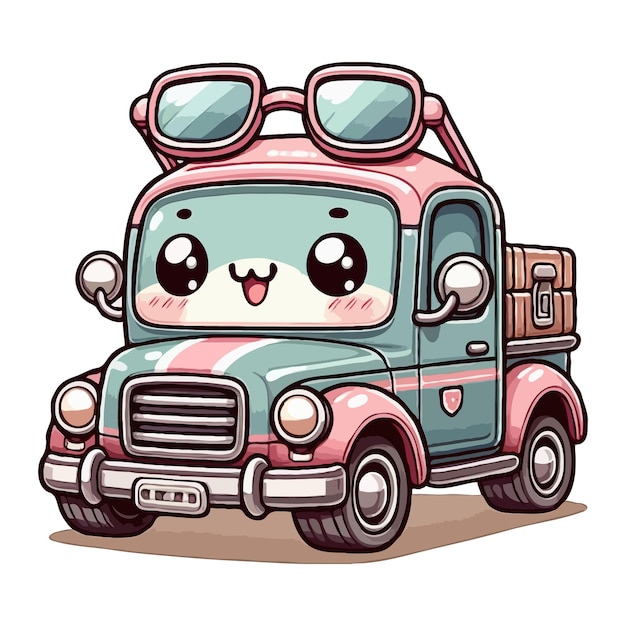 Cute chibi car picture Cartoon happy drawn characters High quality illustration