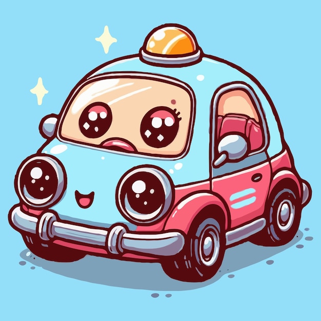 Cute chibi car picture Cartoon happy drawn characters High quality illustration