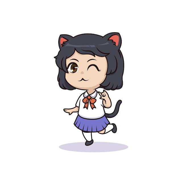 Cute chibi cat girl illustration design