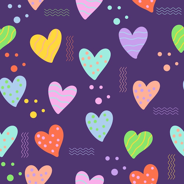 Cute chibi hearts soft colorful seamless pattern doodle kids baby kawaii cartoon