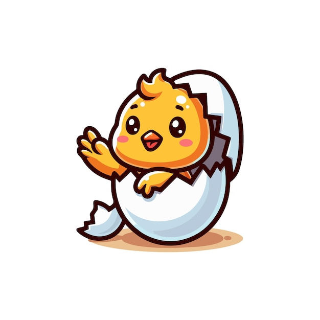 Vector cute chick in cracked egg cartoon vector icon illustration animal nature icon concept isolated flat