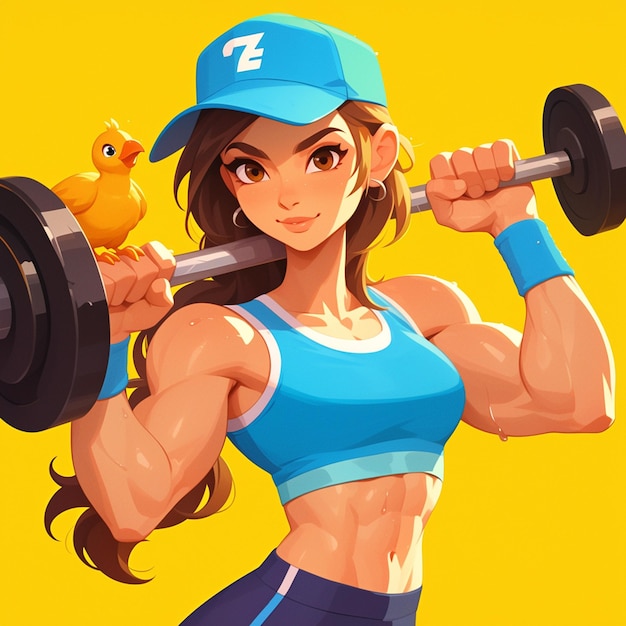 A cute chick fitness trainer cartoon style