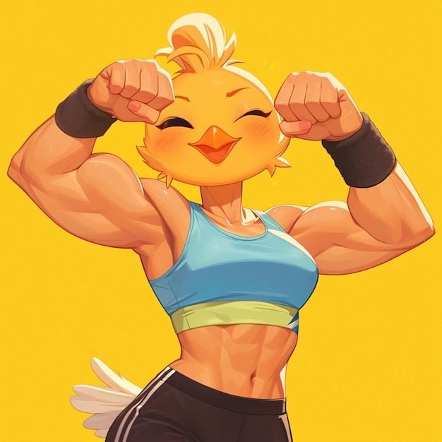 A cute chick fitness trainer cartoon style