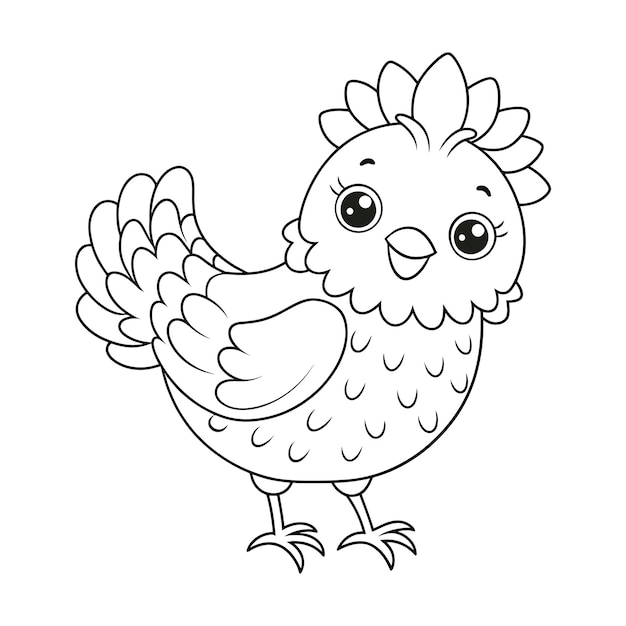 cute chicken cartoon coloring page illustration vector