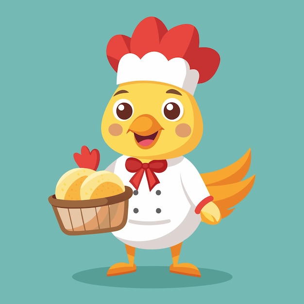 Vector cute chicken chef holding fried chicken cartoon vector icon illustration animal food icon concept isolated premium vector flat cartoon style