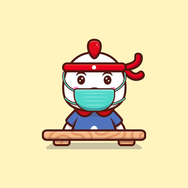 Cute Chicken Chef Wearing Mask Cartoon Icon Illustration