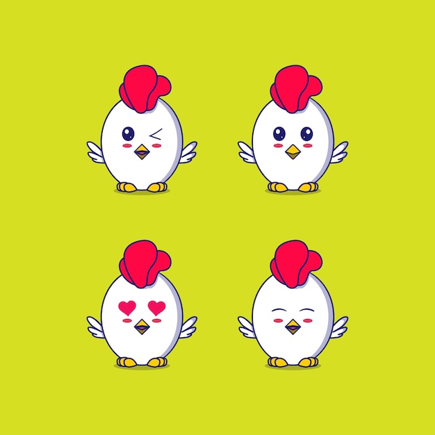 cute chicken icon set vector