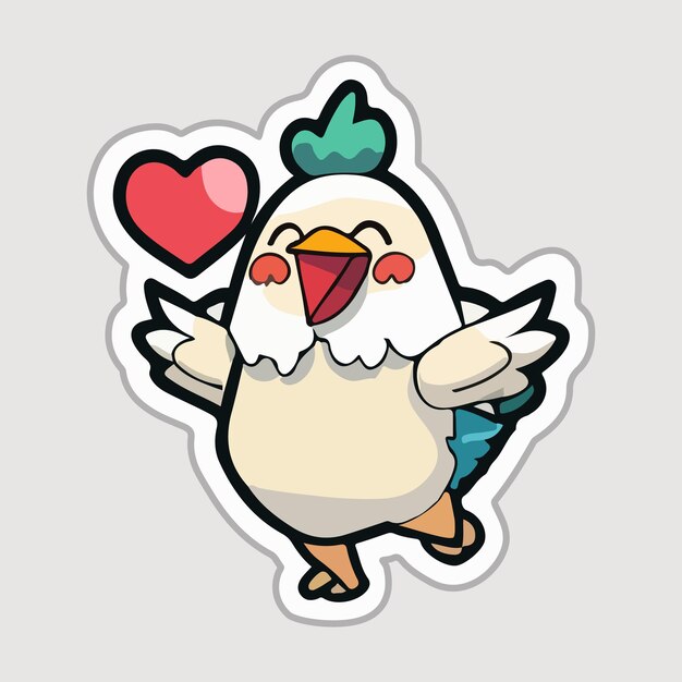 Vector cute chicken love and happy expression sticker flat cartoon style vector illustration with isolated