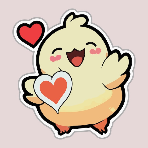 Cute Chicken love and happy expression sticker flat cartoon style vector illustration with isolated