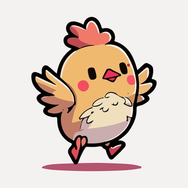 Cute Chicken love and happy expression sticker flat cartoon style vector illustration with isolated