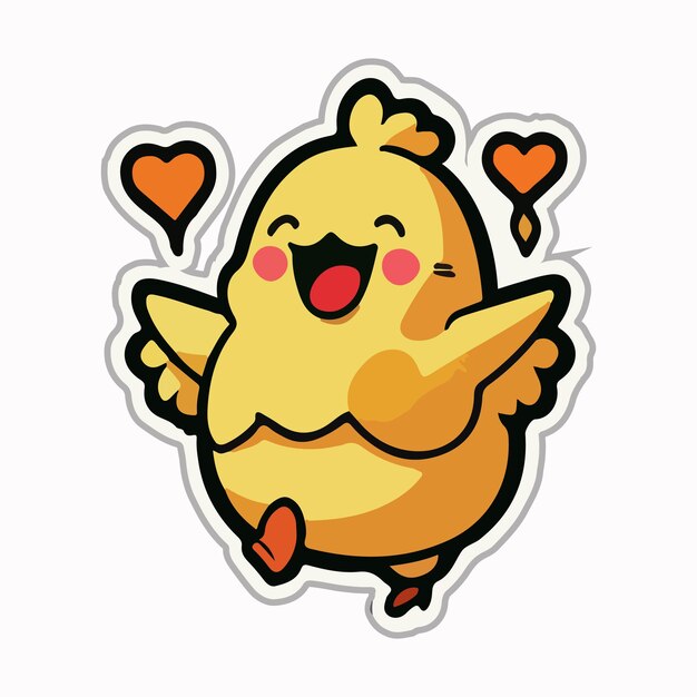 Vector cute chicken love and happy expression sticker flat cartoon style vector illustration with isolated