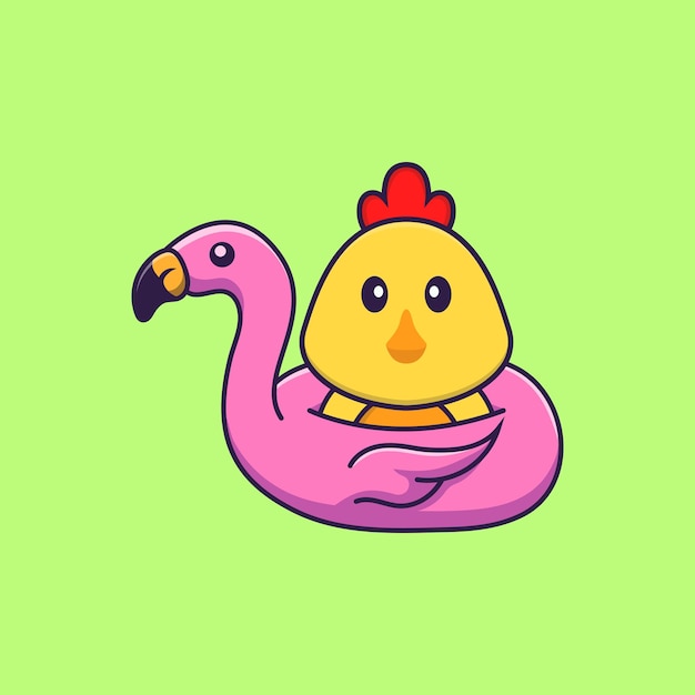 Cute chicken With flamingo buoy Animal cartoon concept isolated