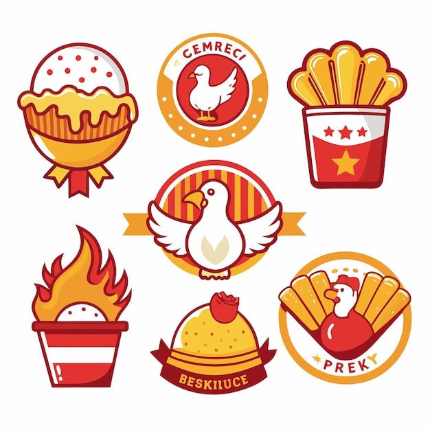 Vector cute chickenthemed fast food logos and icons adorable chicken characters for food branding