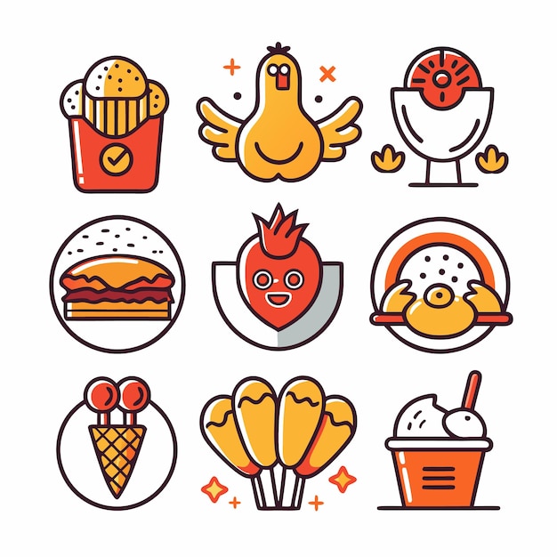 Vector cute chickenthemed fast food logos and icons adorable chicken characters for food branding