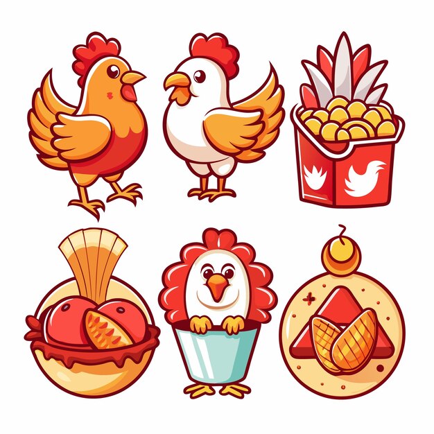 Cute ChickenThemed Fast Food Logos and Icons Adorable Chicken Characters for Food Branding