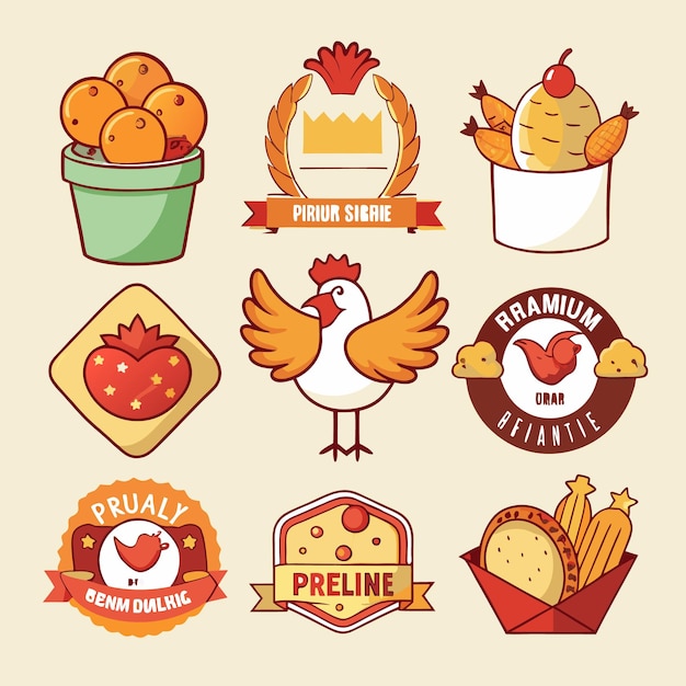 Cute ChickenThemed Fast Food Logos and Icons Adorable Chicken Characters for Food Branding