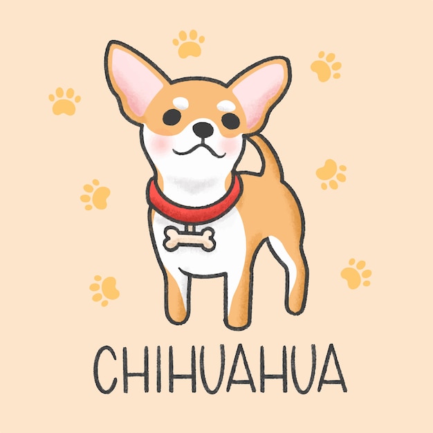 Cute Chihuahua cartoon hand drawn style