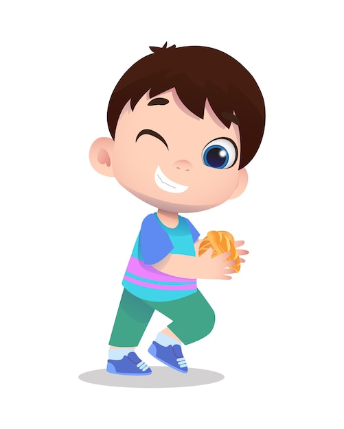 Cute child character boy holding bread