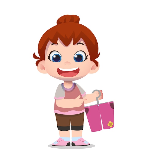 Cute child character shopping and buying clothes