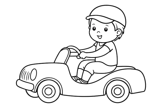 Cute Child Driving a Toy Car Coloring Page