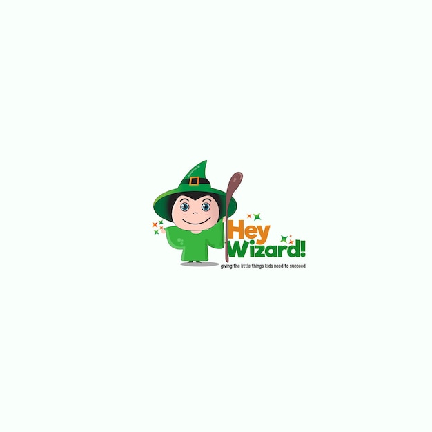 cute childish little witch logo in flat style vector design