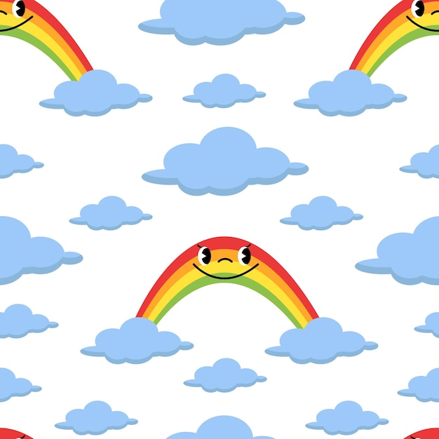 Cute childish pattern with rainbow and clouds