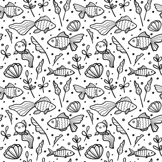 Cute childish pattern with swimming underwater fishes