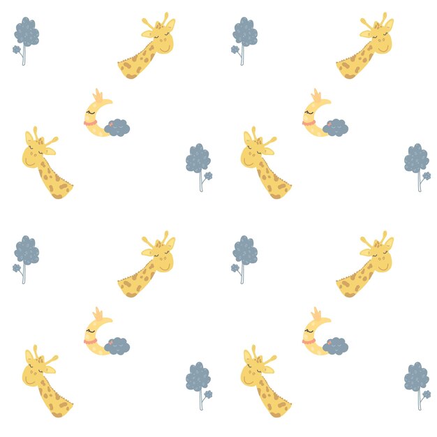 Cute childish seamless pattern for textiles wallpapers clothes stationery cartoon dinosaurs giraffes deer on a funny pattern