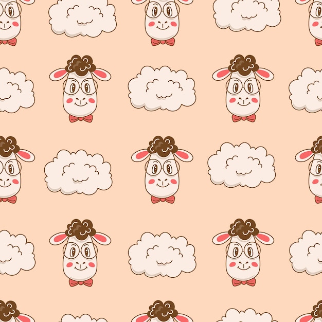 Cute Childish seamless pattern with lamb and cloud