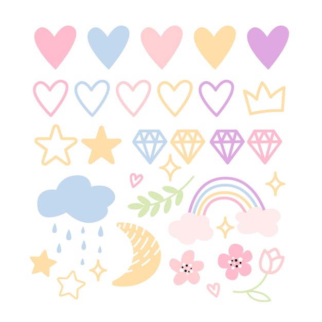 Cute childish set of magical elements for design Vector illustration Fairy tale clipart